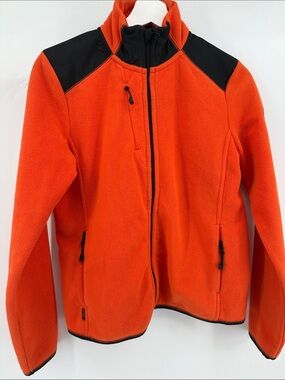 RALPH LAUREN ACTIVE Bright Orange Fleece Jacket with Black Accents